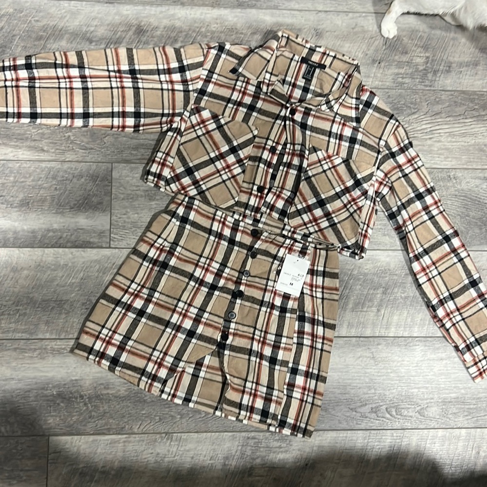 Plaid button down & skirt set (never worn)